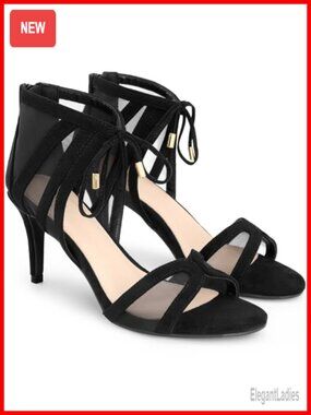 Lace Up Mesh Stiletto Heel Gladiator Sandals